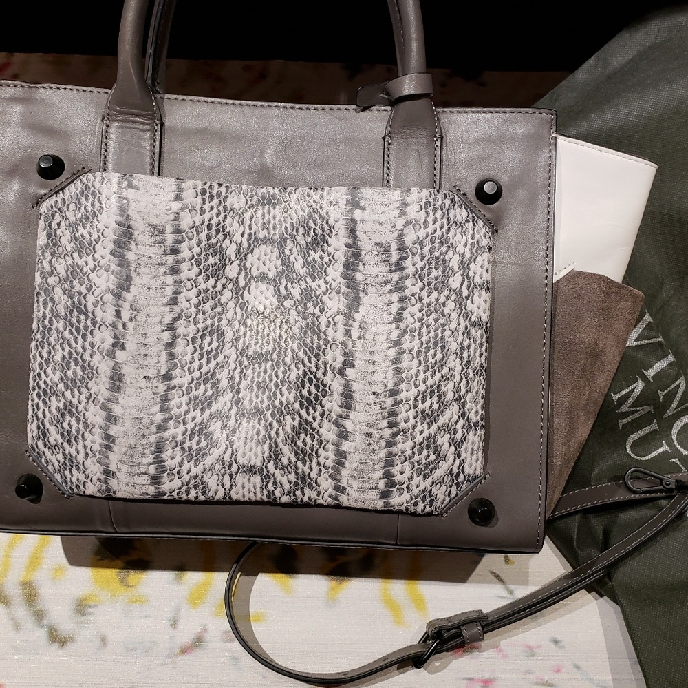 VINCE CAMUTO Gray Snake Print Large Satchel Bag